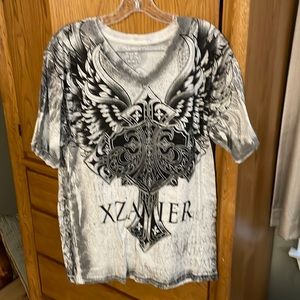 Xzavier medium short sleeve v neck black, grey white t shirt